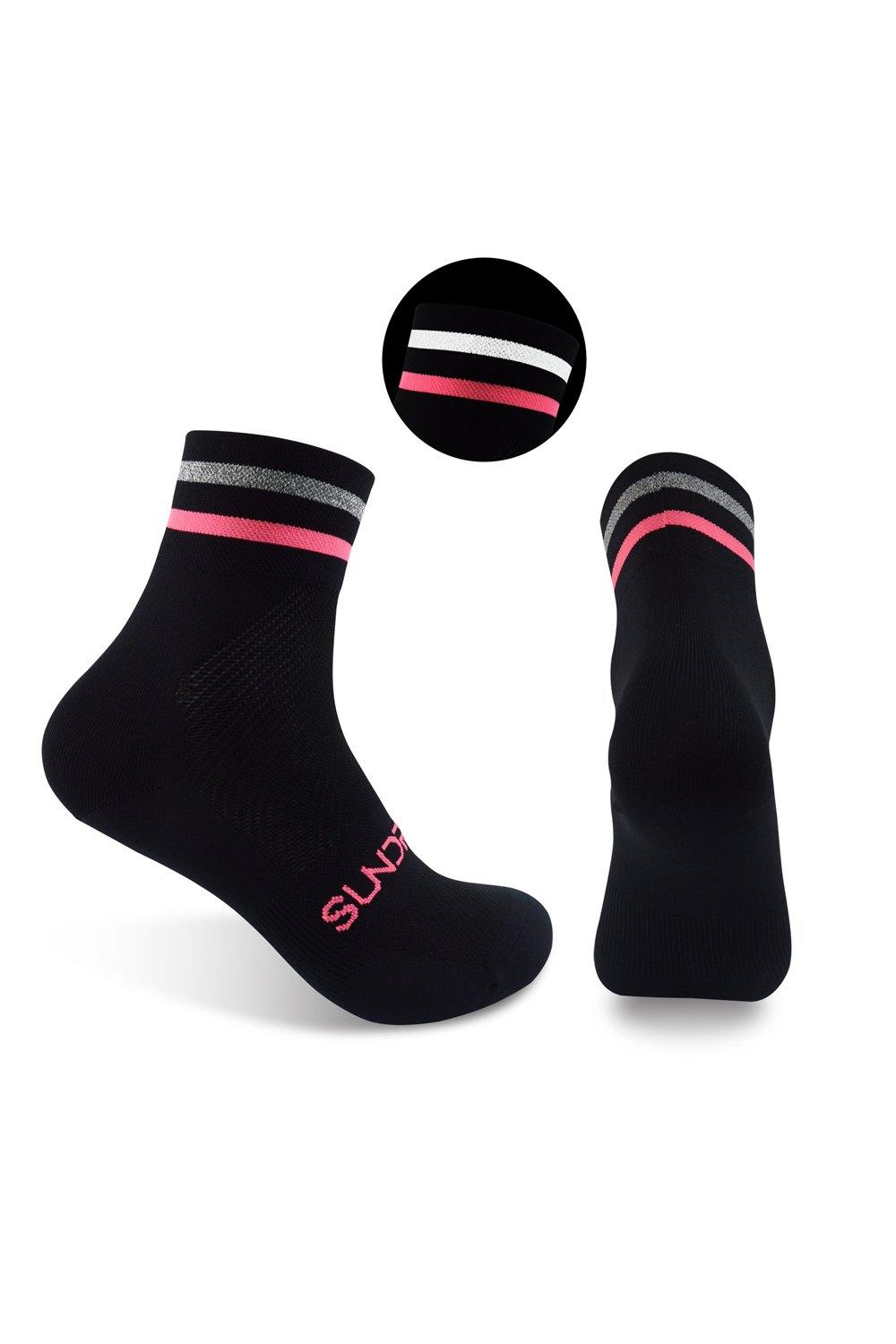 Sundried Cycle Socks Black w Reflective Stripe Socks S/M Black SD0199 SM Black Activewear