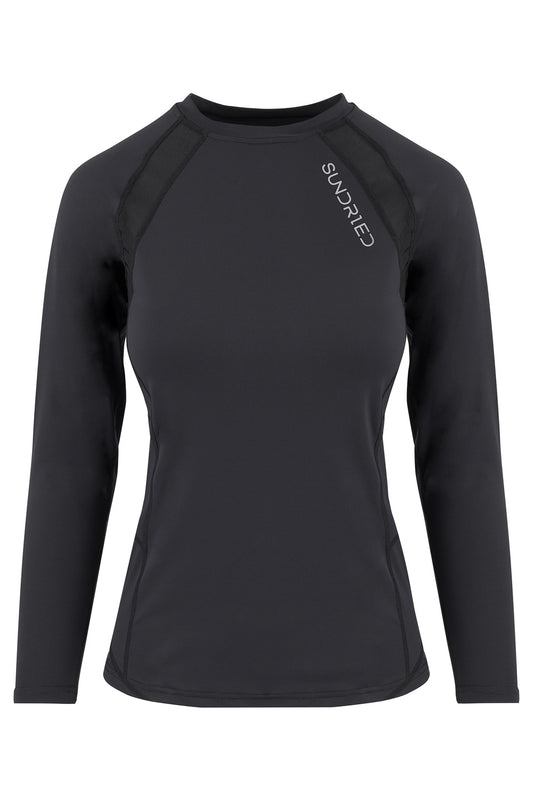 Sundried Women's Mesh Back Compression Style Top Long Sleeve Top XS Black SD0455 XS Black Activewear