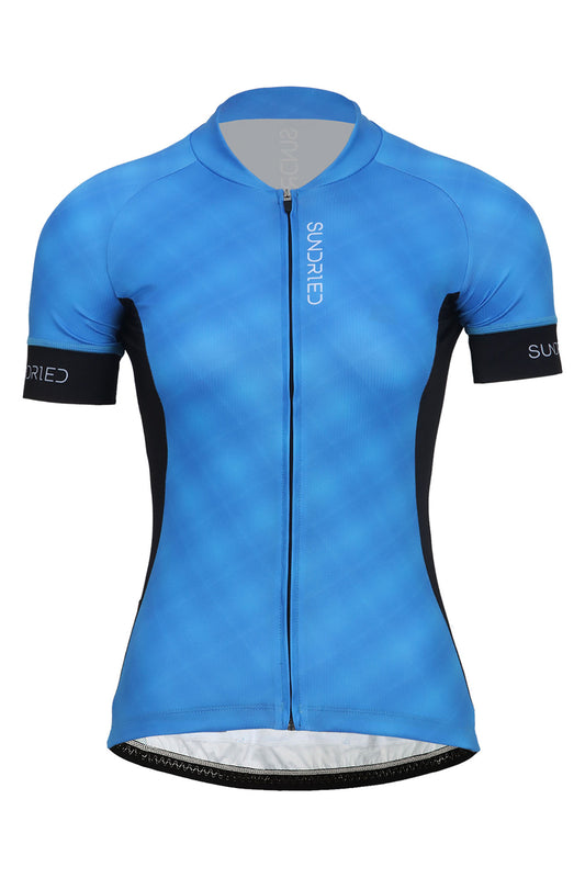 Sundried Plaid Women's Short Sleeve Training Cycle Jersey Short Sleeve Jersey XL Blue SD0457 XL Blue Activewear