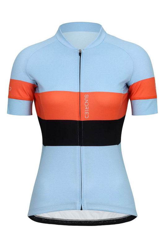 Sundried Sky Stripe Women's Short Sleeve Cycle Jersey Short Sleeve Jersey L Sky SD0509 L Sky Activewear