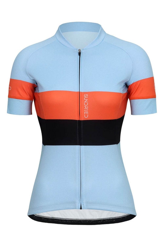 Sundried Sky Stripe Women's Short Sleeve Cycle Jersey Short Sleeve Jersey L Sky SD0509 L Sky Activewear